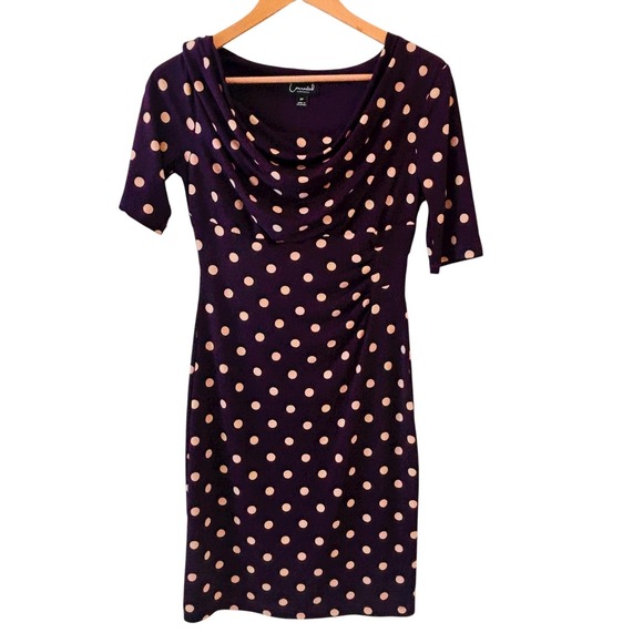 Connected Apparel Y2K Womens Polka Dot Dress Size 6P Purple Retro Cowl Neck - Picture 1 of 12